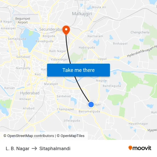 L. B. Nagar to Sitaphalmandi map