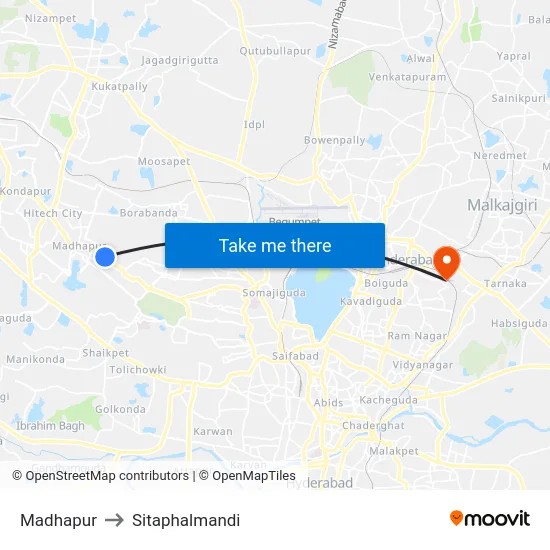 Madhapur to Sitaphalmandi map