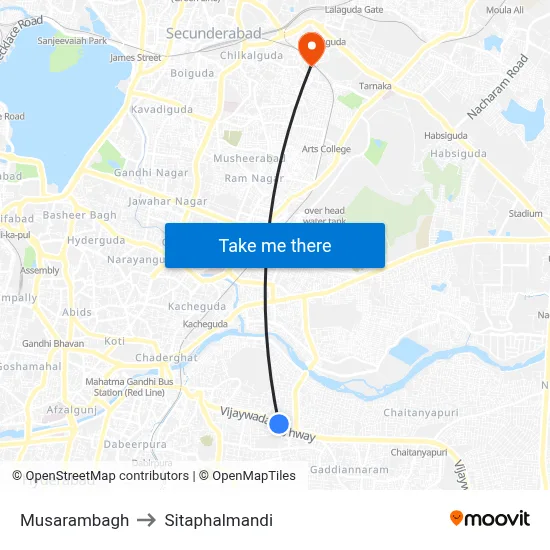 Musarambagh to Sitaphalmandi map