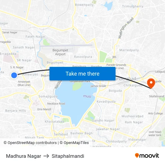 Madhura Nagar to Sitaphalmandi map