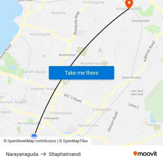 Narayanaguda to Sitaphalmandi map