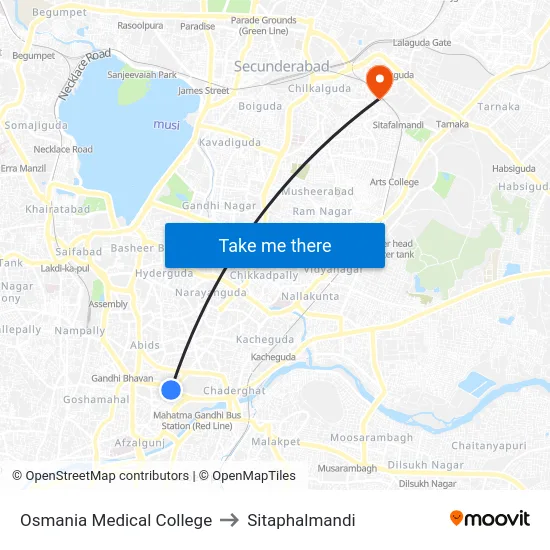 Osmania Medical College to Sitaphalmandi map