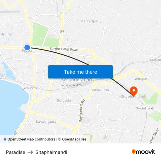 Paradise to Sitaphalmandi map