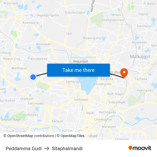 Peddamma Gudi to Sitaphalmandi map