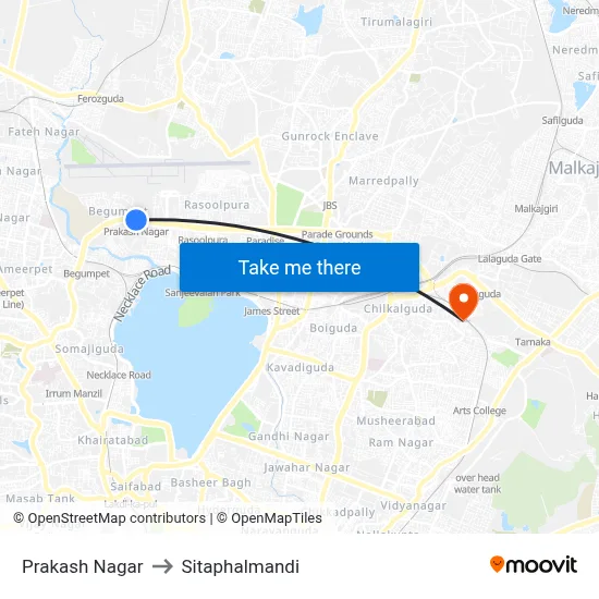 Prakash Nagar to Sitaphalmandi map