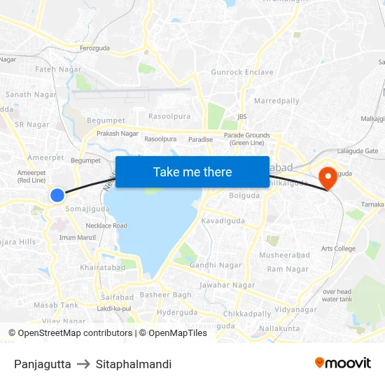 Panjagutta to Sitaphalmandi map