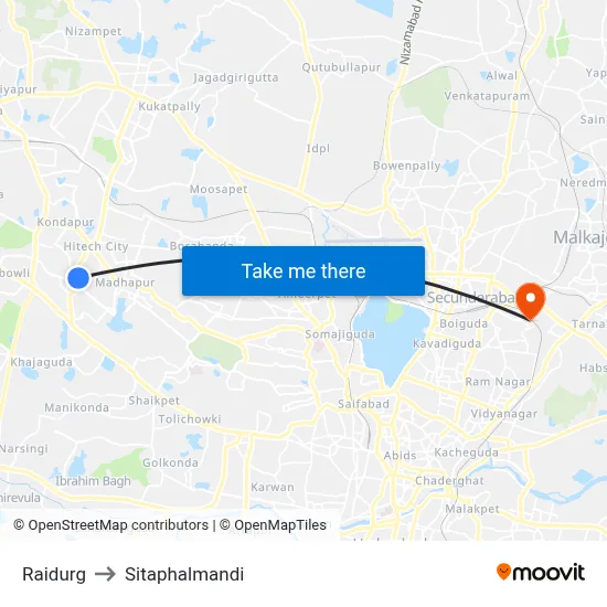 Raidurg to Sitaphalmandi map