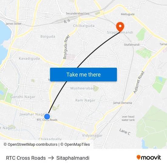 RTC Cross Roads to Sitaphalmandi map