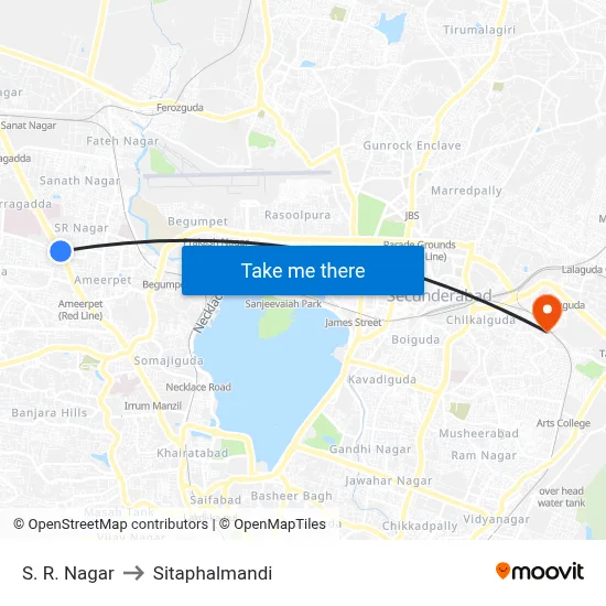 S. R. Nagar to Sitaphalmandi map