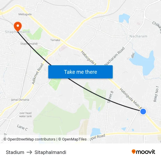 Stadium to Sitaphalmandi map