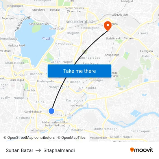 Sultan Bazar to Sitaphalmandi map