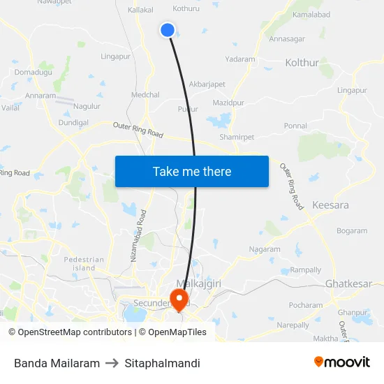 Banda Mailaram to Sitaphalmandi map