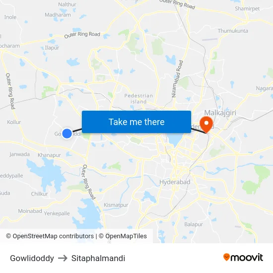 Gowlidoddy to Sitaphalmandi map