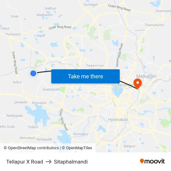 Tellapur X Road to Sitaphalmandi map