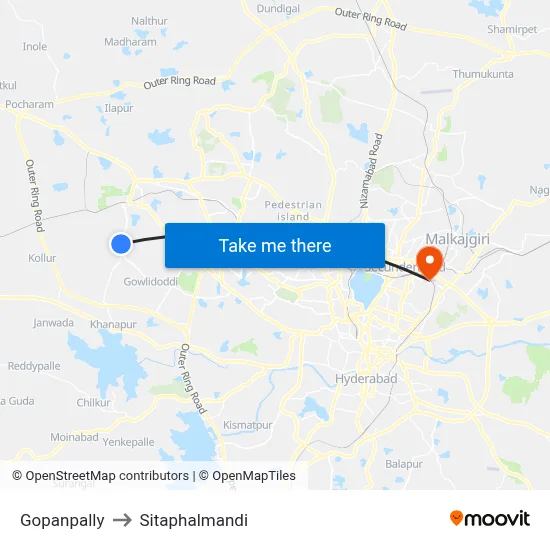 Gopanpally to Sitaphalmandi map
