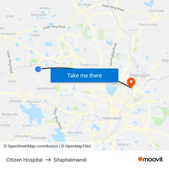 Citizen Hospital to Sitaphalmandi map