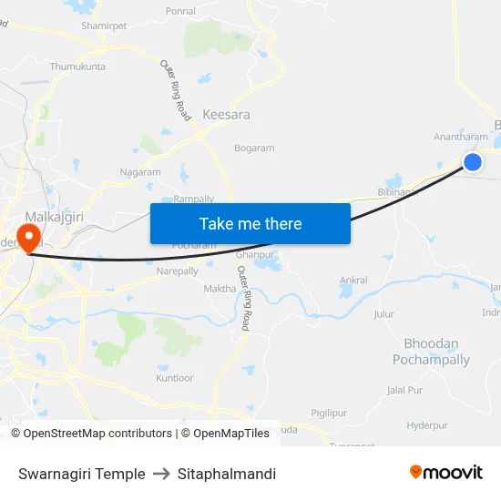 Swarnagiri Temple to Sitaphalmandi map