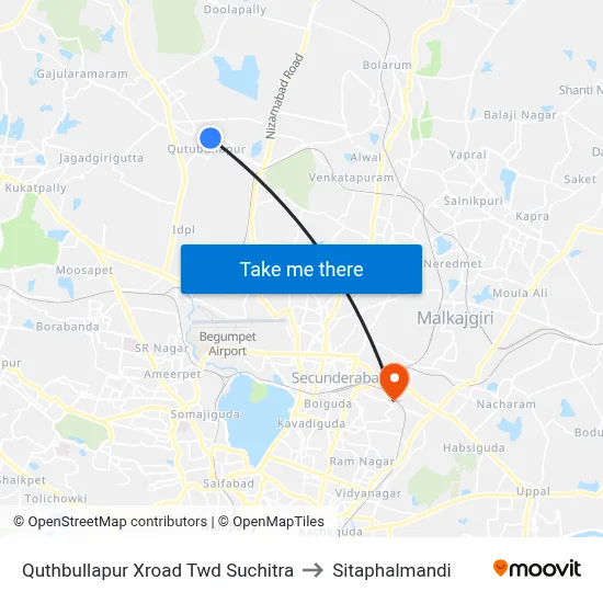 Quthbullapur Xroad Twd Suchitra to Sitaphalmandi map