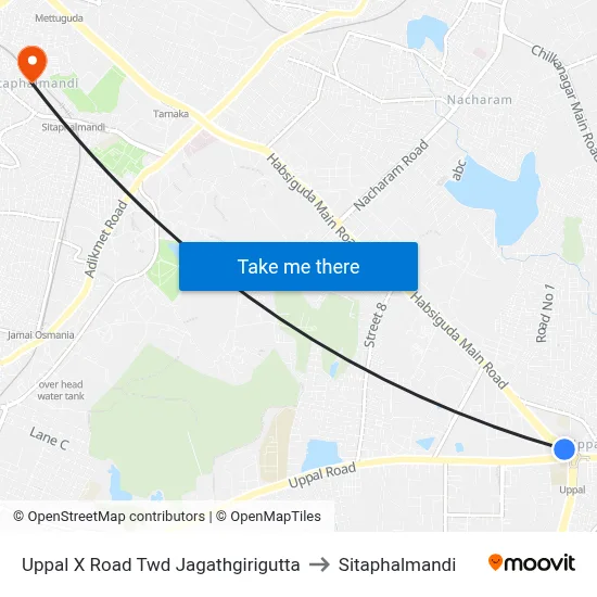 Uppal X Road  Twd Jagathgirigutta to Sitaphalmandi map