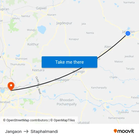 Jangaon to Sitaphalmandi map