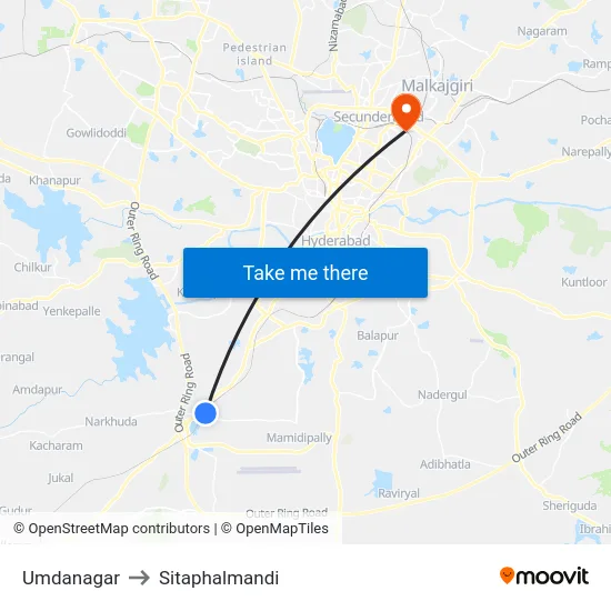 Umdanagar to Sitaphalmandi map