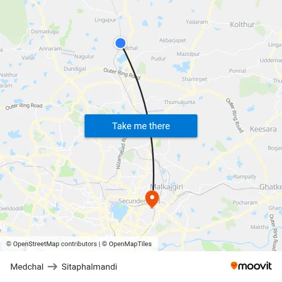Medchal to Sitaphalmandi map