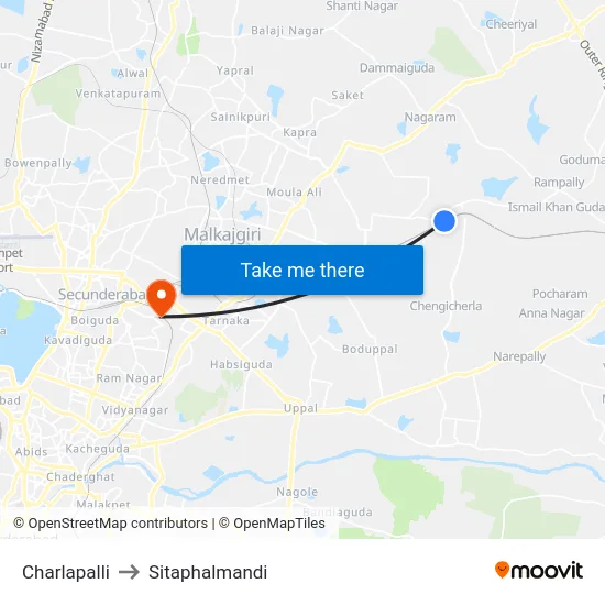 Charlapalli to Sitaphalmandi map