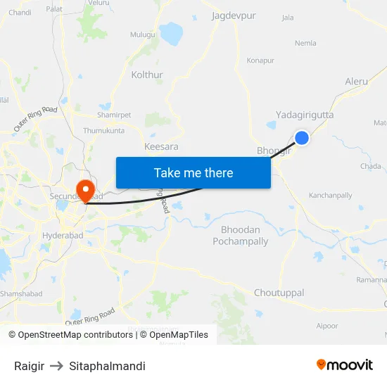 Raigir to Sitaphalmandi map