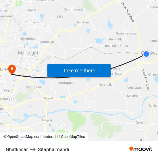 Ghatkesar to Sitaphalmandi map