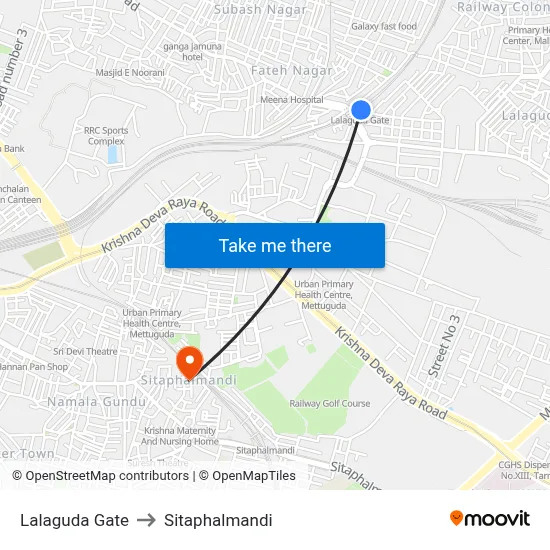 Lalaguda Gate to Sitaphalmandi map