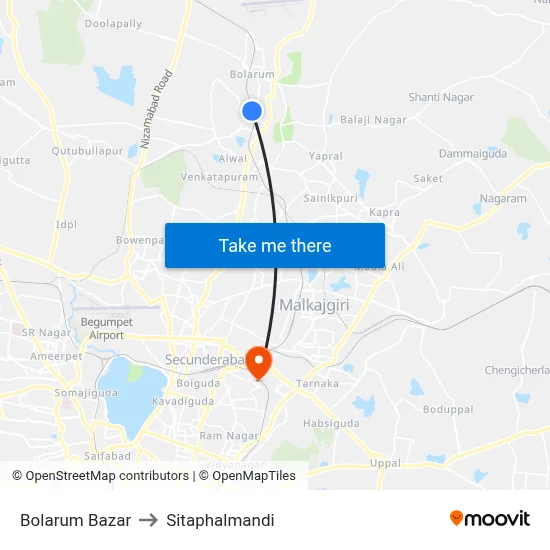 Bolarum Bazar to Sitaphalmandi map