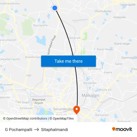 G Pochampalli to Sitaphalmandi map