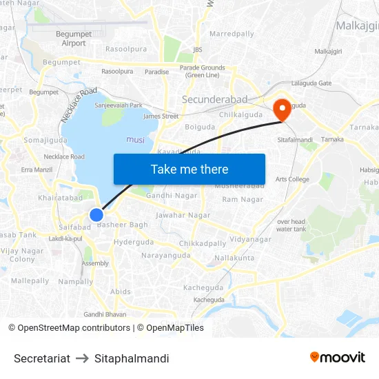 Secretariat to Sitaphalmandi map