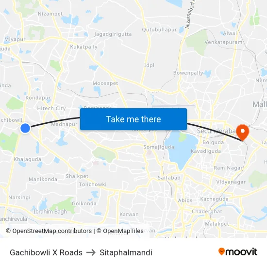 Gachibowli X Roads to Sitaphalmandi map