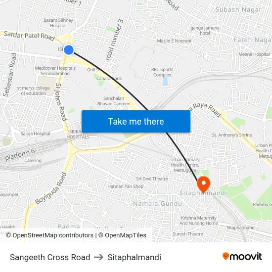 Sangeeth Cross Road to Sitaphalmandi map