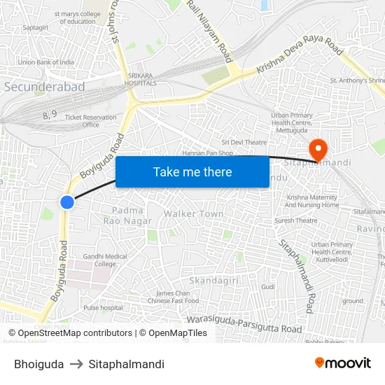 Bhoiguda to Sitaphalmandi map