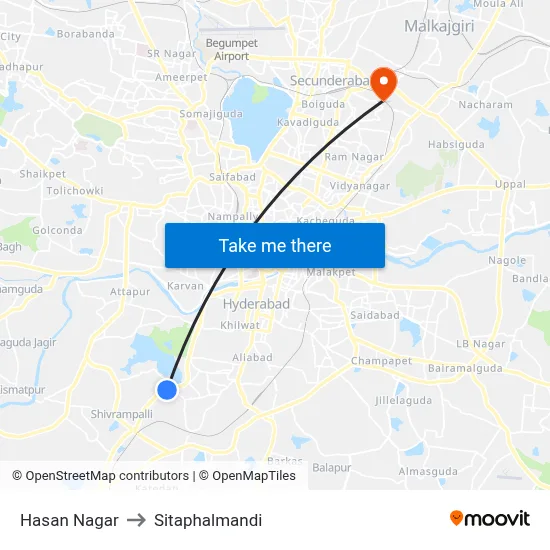 हसन नगर to सीताफलमंडी map