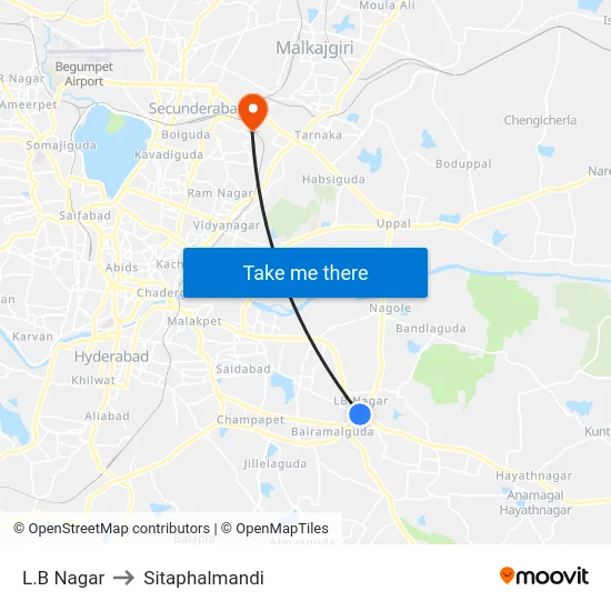 L.B Nagar to Sitaphalmandi map