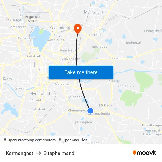 Karmanghat to Sitaphalmandi map