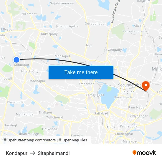 Kondapur to Sitaphalmandi map