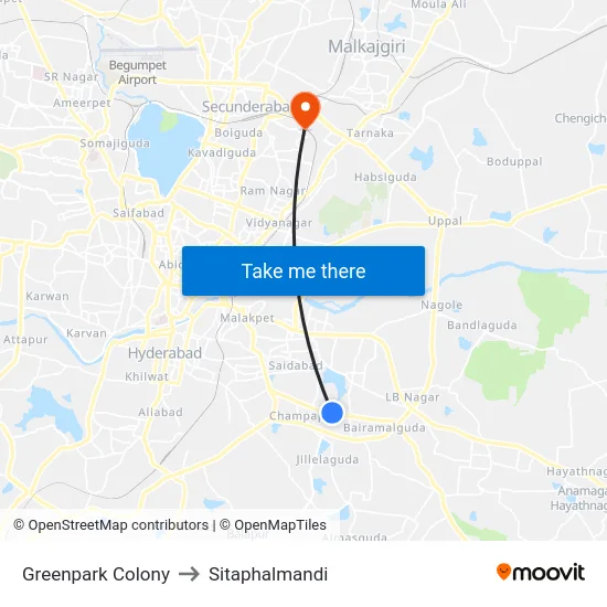 Greenpark Colony to Sitaphalmandi map