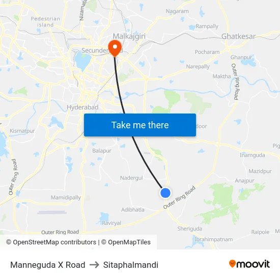 Manneguda X Road to Sitaphalmandi map