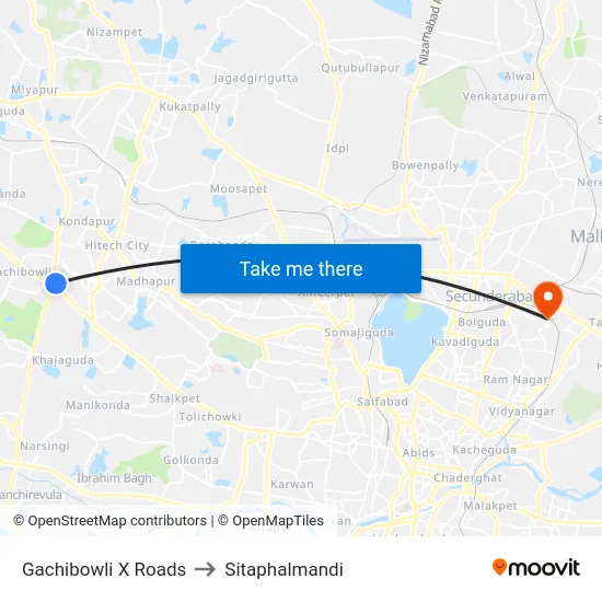 Gachibowli X Roads to Sitaphalmandi map