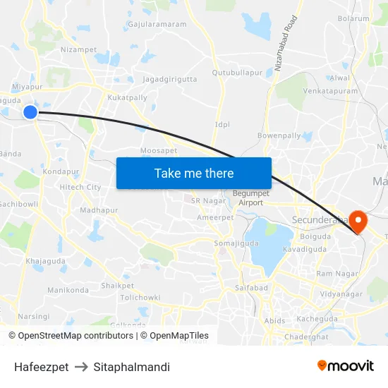 Hafeezpet to Sitaphalmandi map