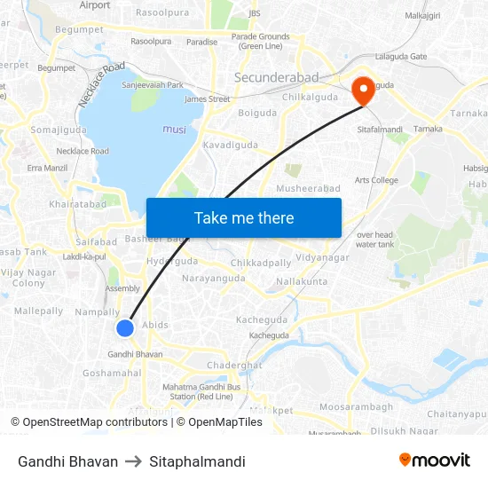 Gandhi Bhavan to Sitaphalmandi map