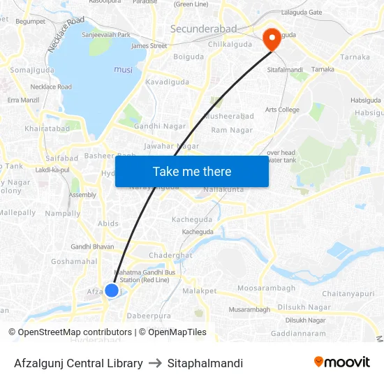 Afzalgunj Central Library to Sitaphalmandi map