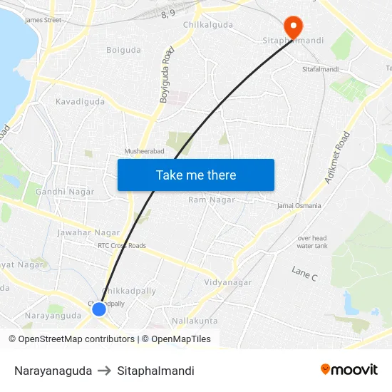 Narayanaguda to Sitaphalmandi map