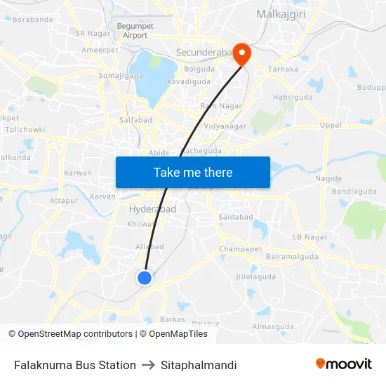 Falaknuma Bus Station to Sitaphalmandi map