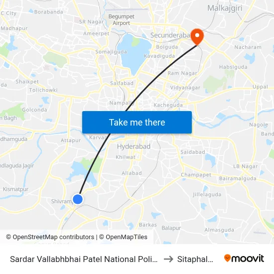 Sardar Vallabhbhai Patel National Police Academy to Sitaphalmandi map