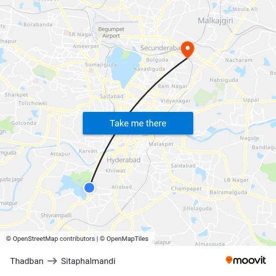 Thadban to Sitaphalmandi map